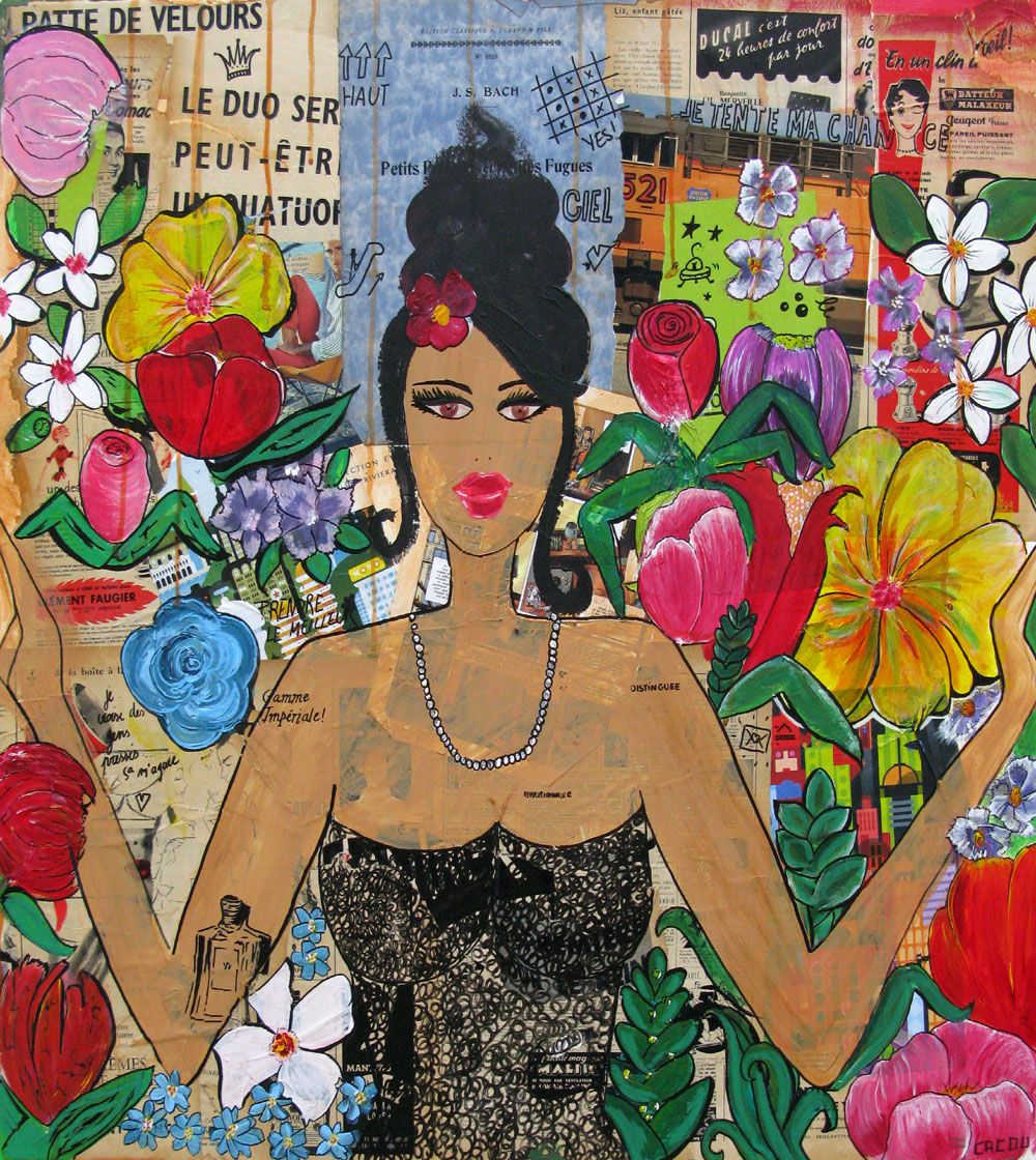 Toile graphique format xxl Flowers – CACOU – 80 × 80 cm