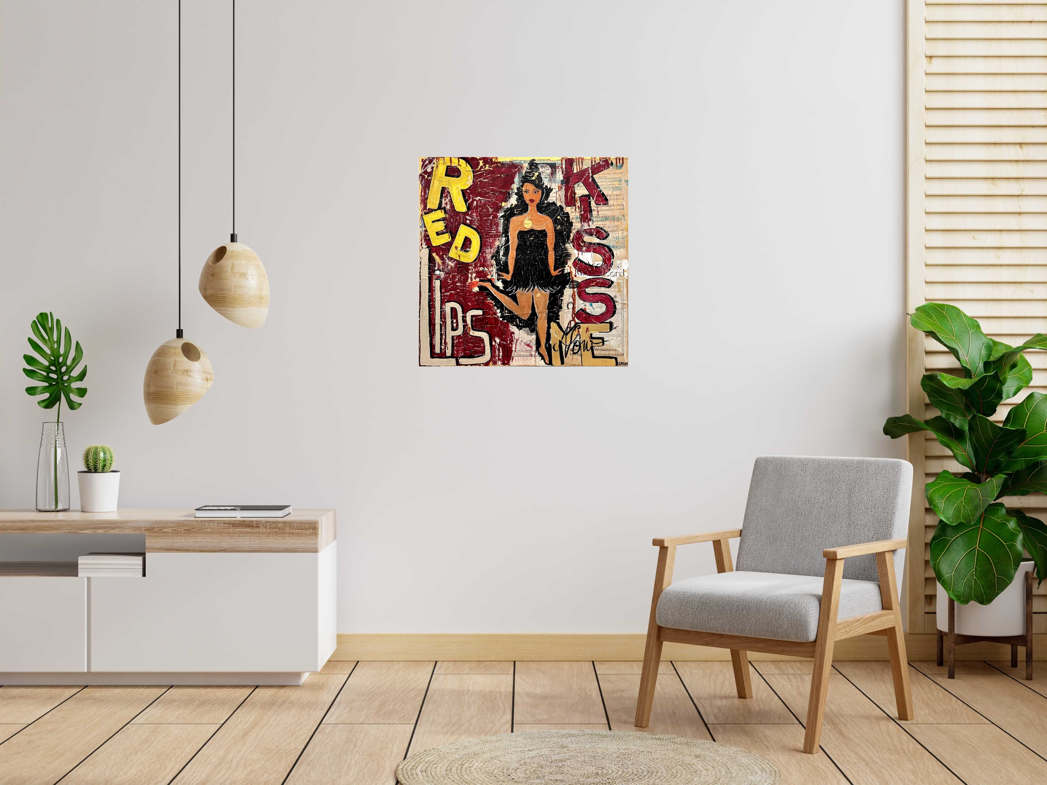 Toile KISS ME de CACOU dans un intérieur – 80 × 80 cm