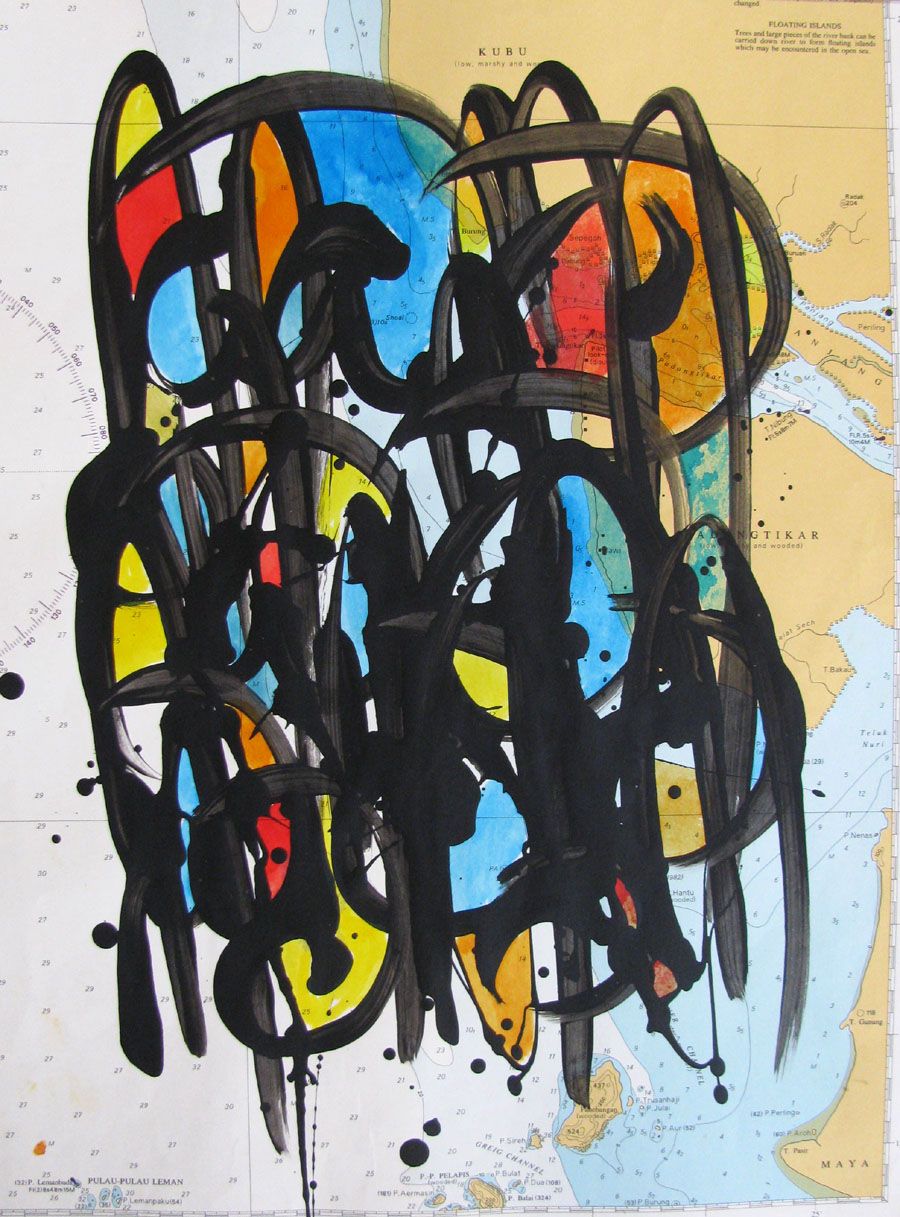 Toile graphique petit format NO NAME SUR CARTE MARINE  N°32 – STEPHANE RIME – 40 × 30 cm