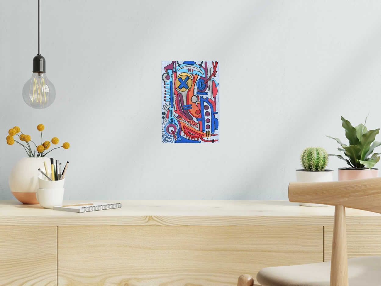 Toile Masque Géométrique de TAREK dans un intérieur – 19 × 27 cm