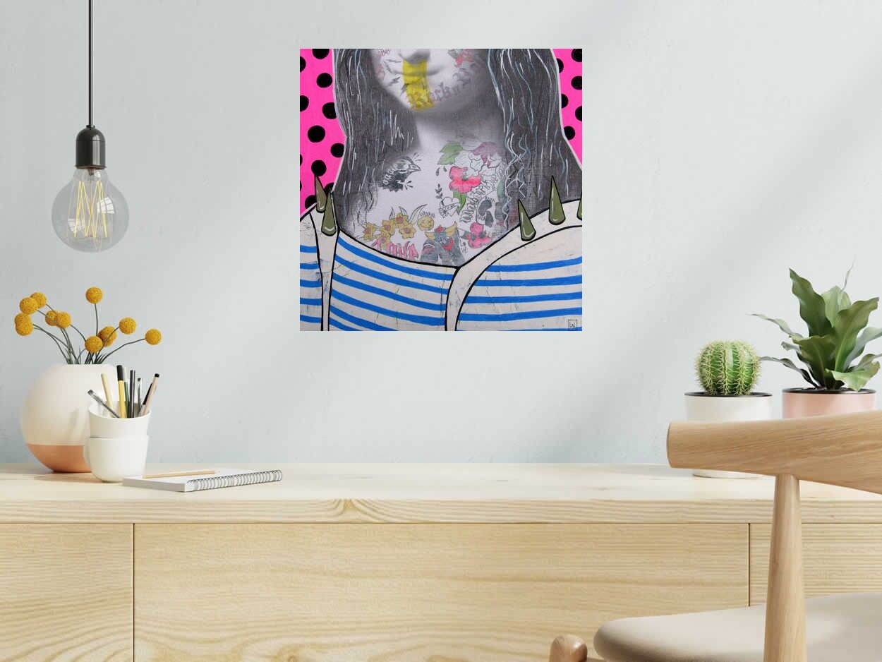 Toile Le décolleté de Mona Lisa de LN LE PAPE dans un intérieur – 40 × 40 cm