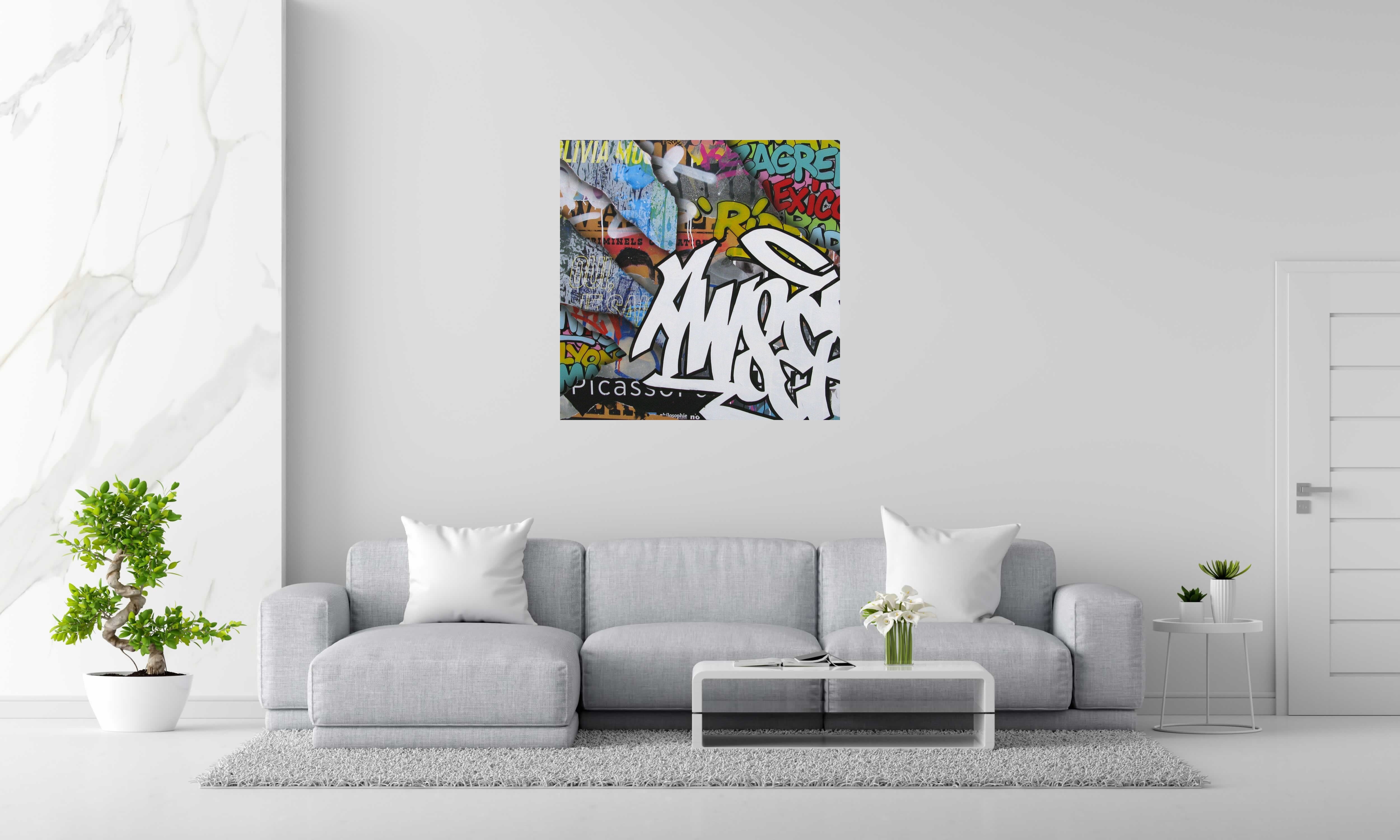 Toile Paradise Paris de KENY dans un intérieur – 100 × 100 cm