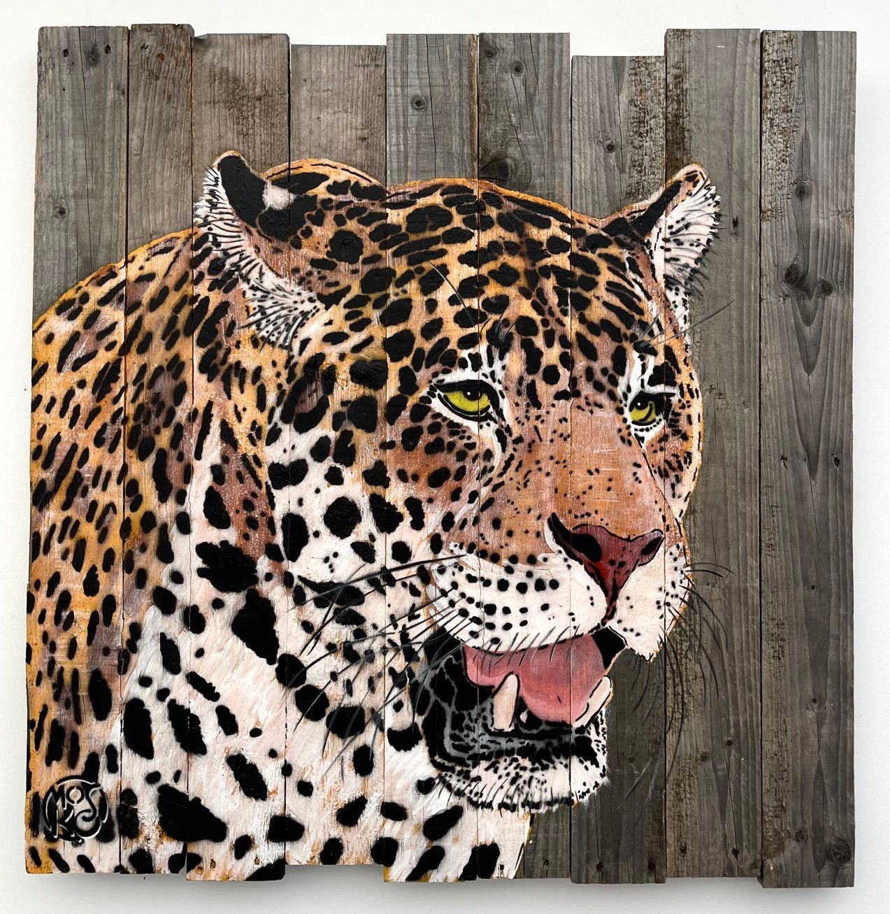 Toile street art format xxl noir et orange Buste jaguar – MOSKO – 80 × 80 cm