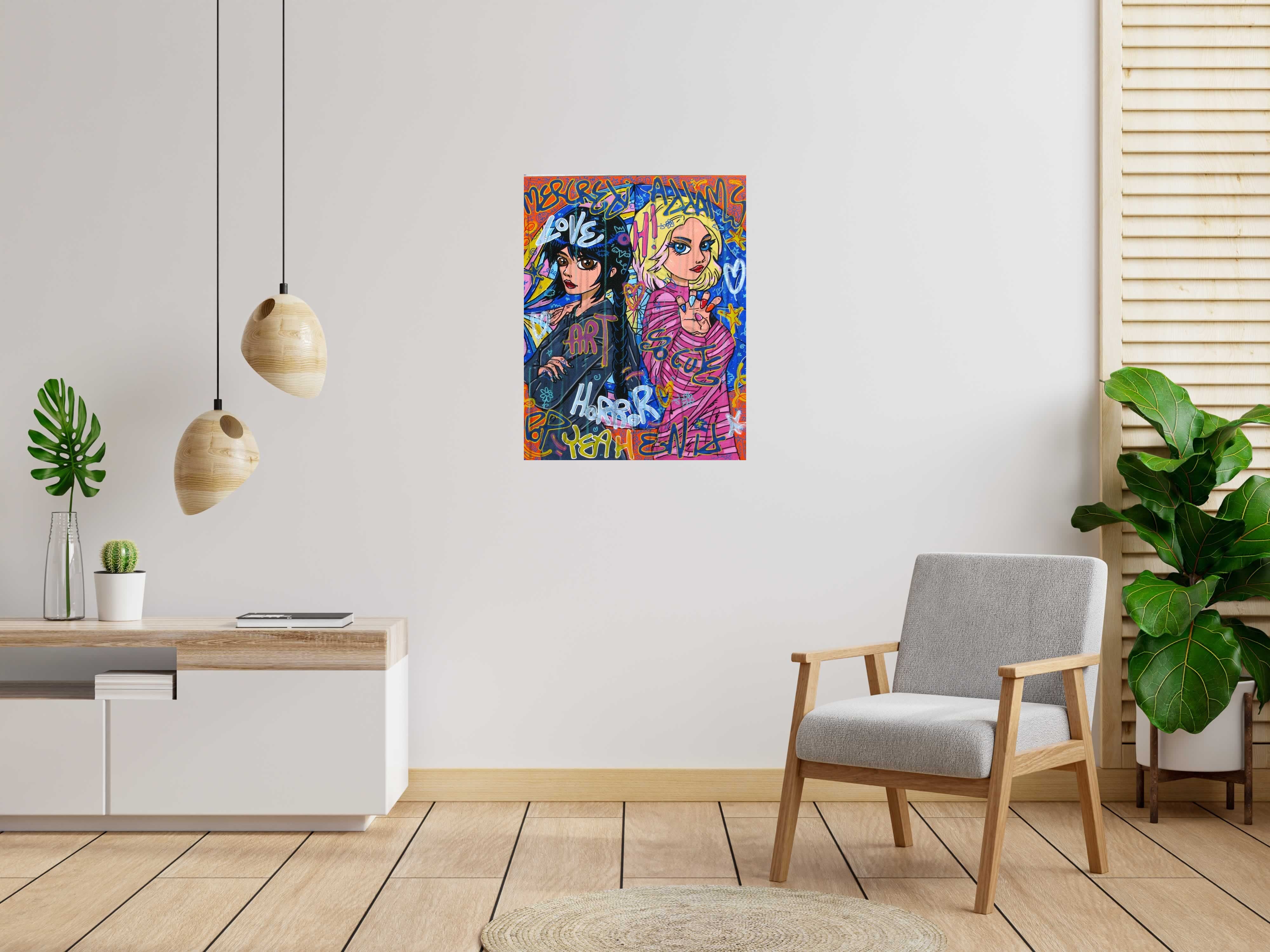 Toile Enid & Mercredi de RICO SAB dans un intérieur – 70 × 90 cm