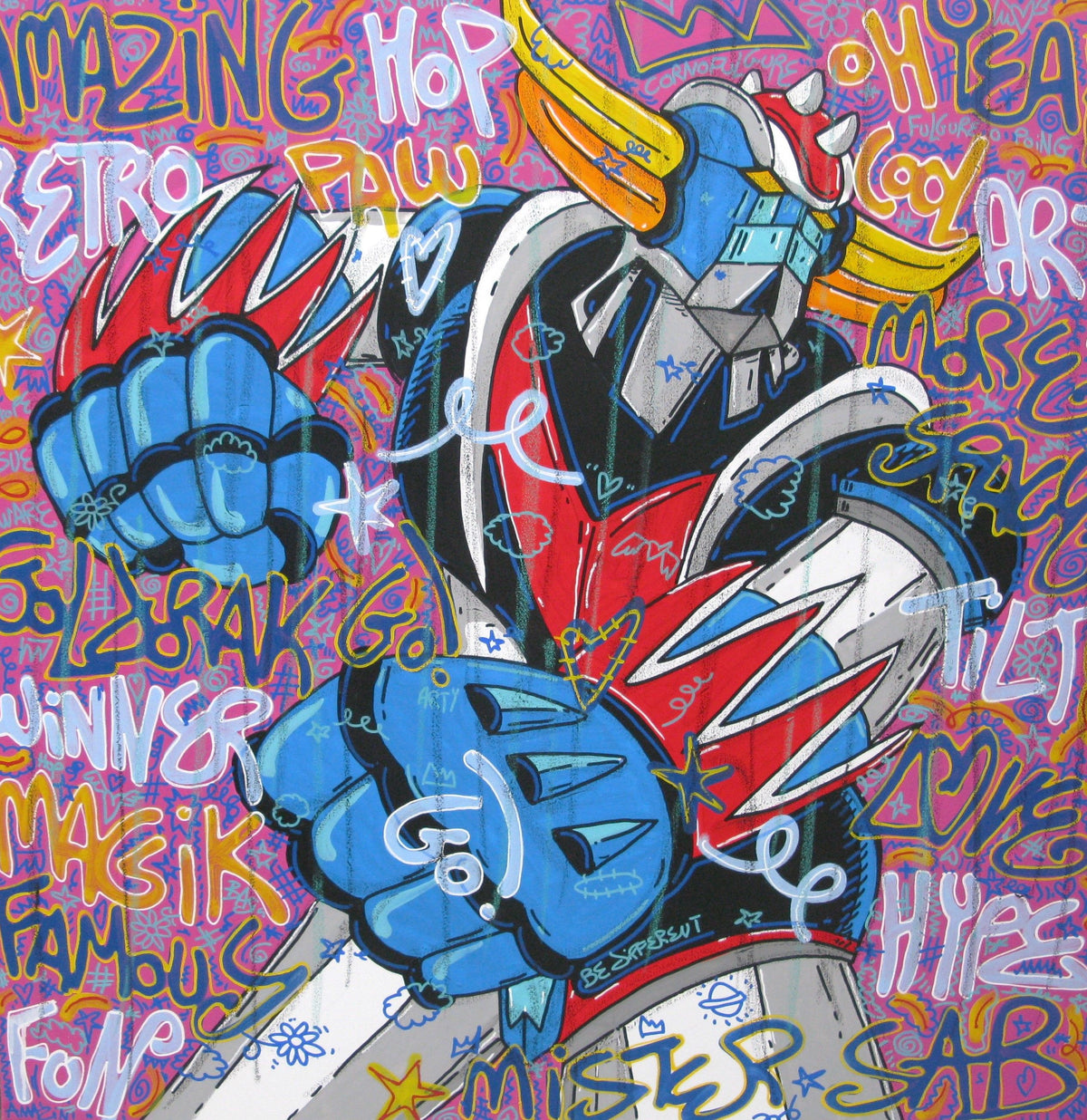 Toile street art format xxl Go go go Goldorak – RICO SAB – 100 × 100 cm