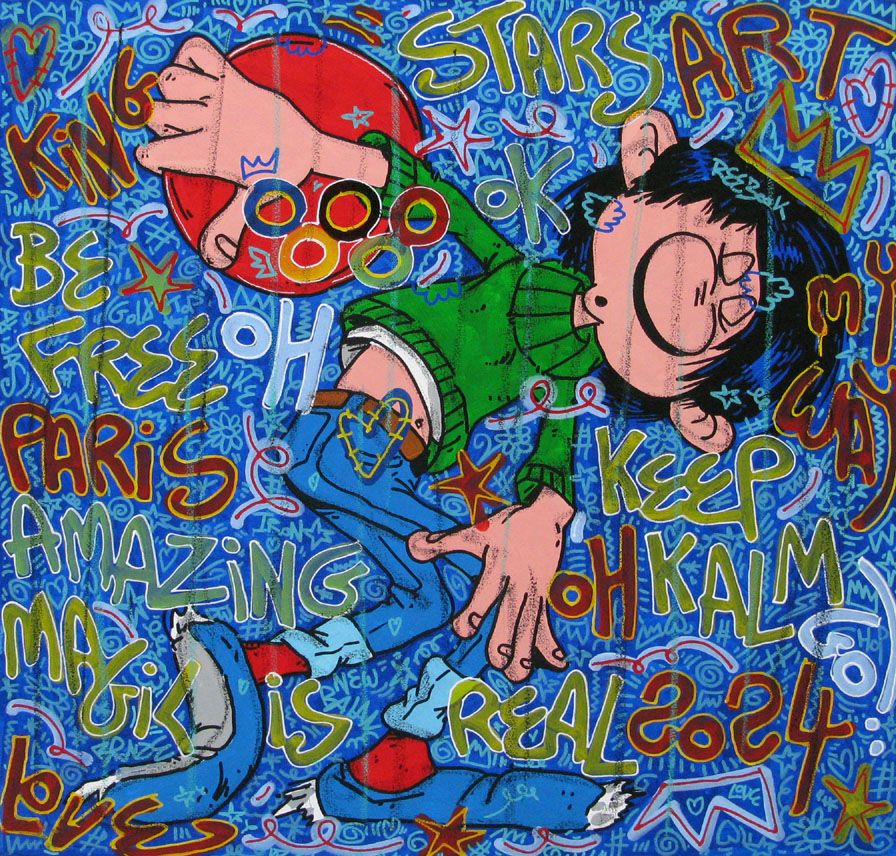 Toile street art format xxl Stars Paris 2024 – RICO SAB – 80 × 80 cm