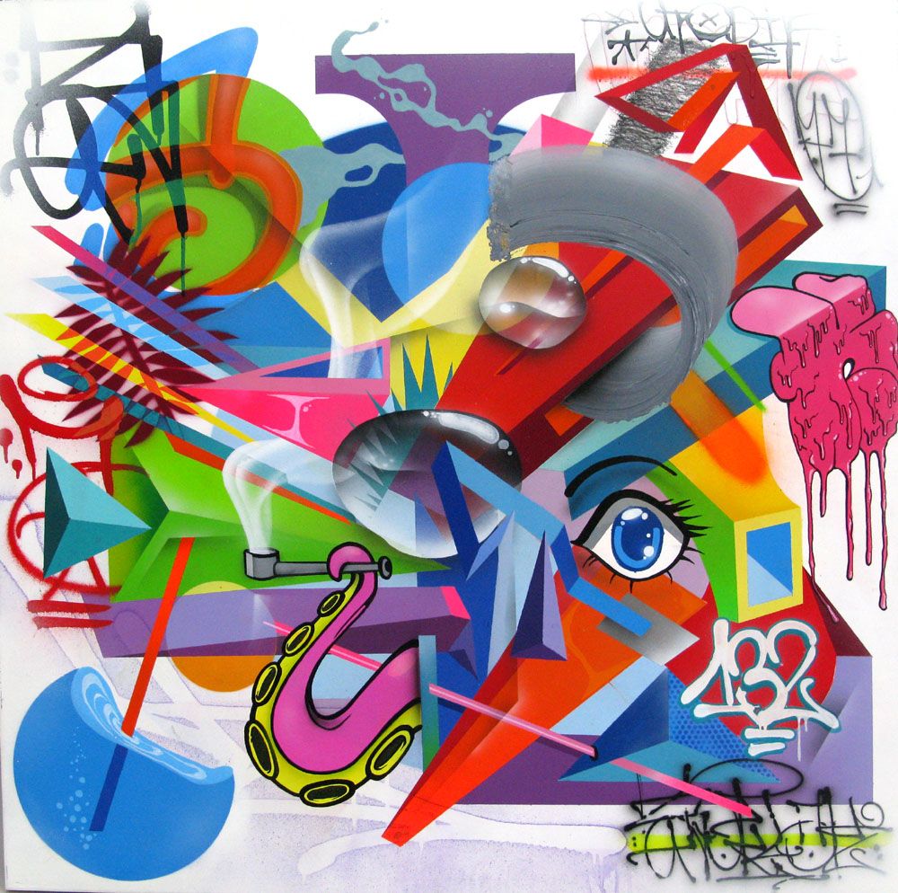 Toile street art grande taille Utopia 77 – EL GATO S. – 100 × 100 cm