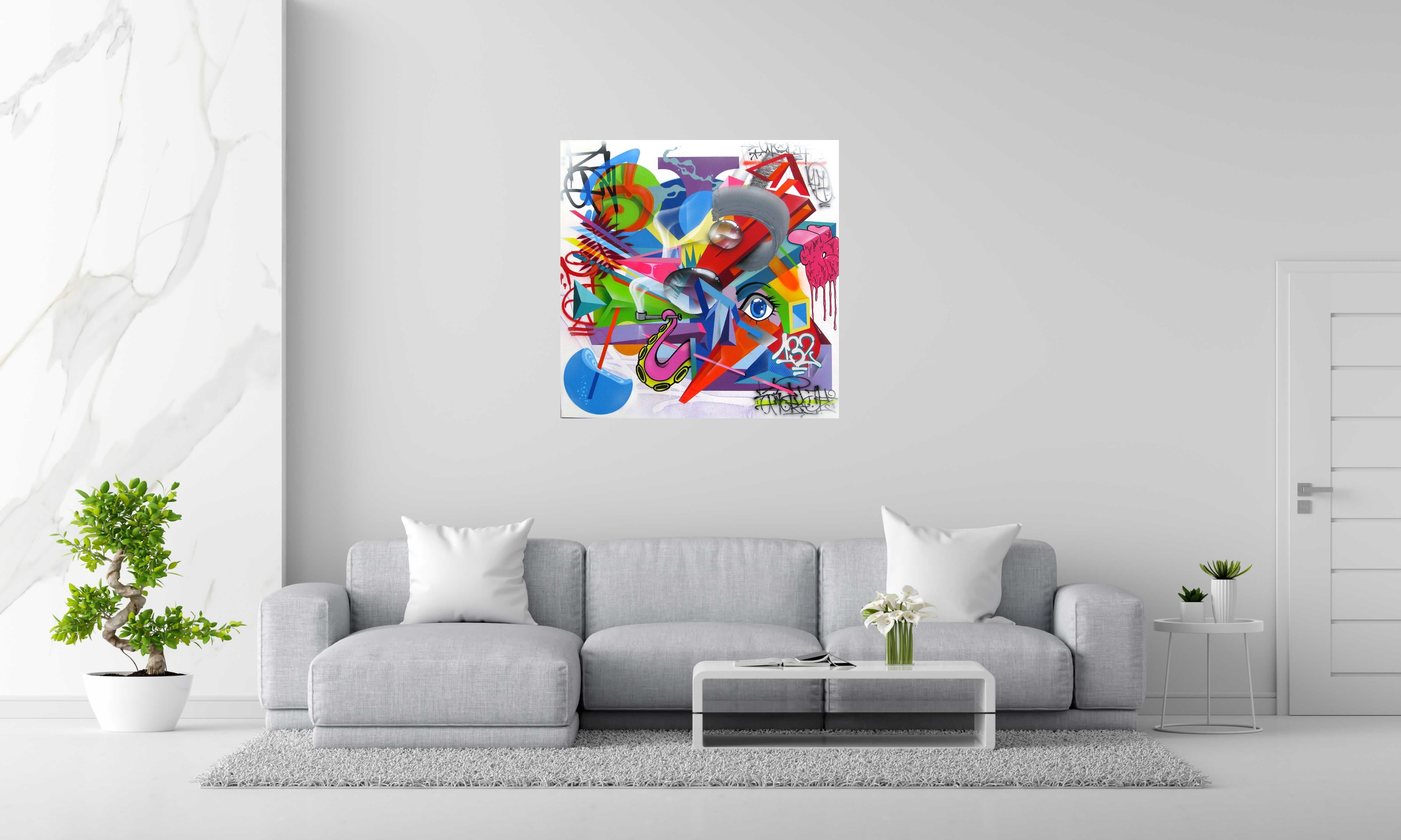 Toile Utopia 77 de EL GATO S. dans un intérieur – 100 × 100 cm