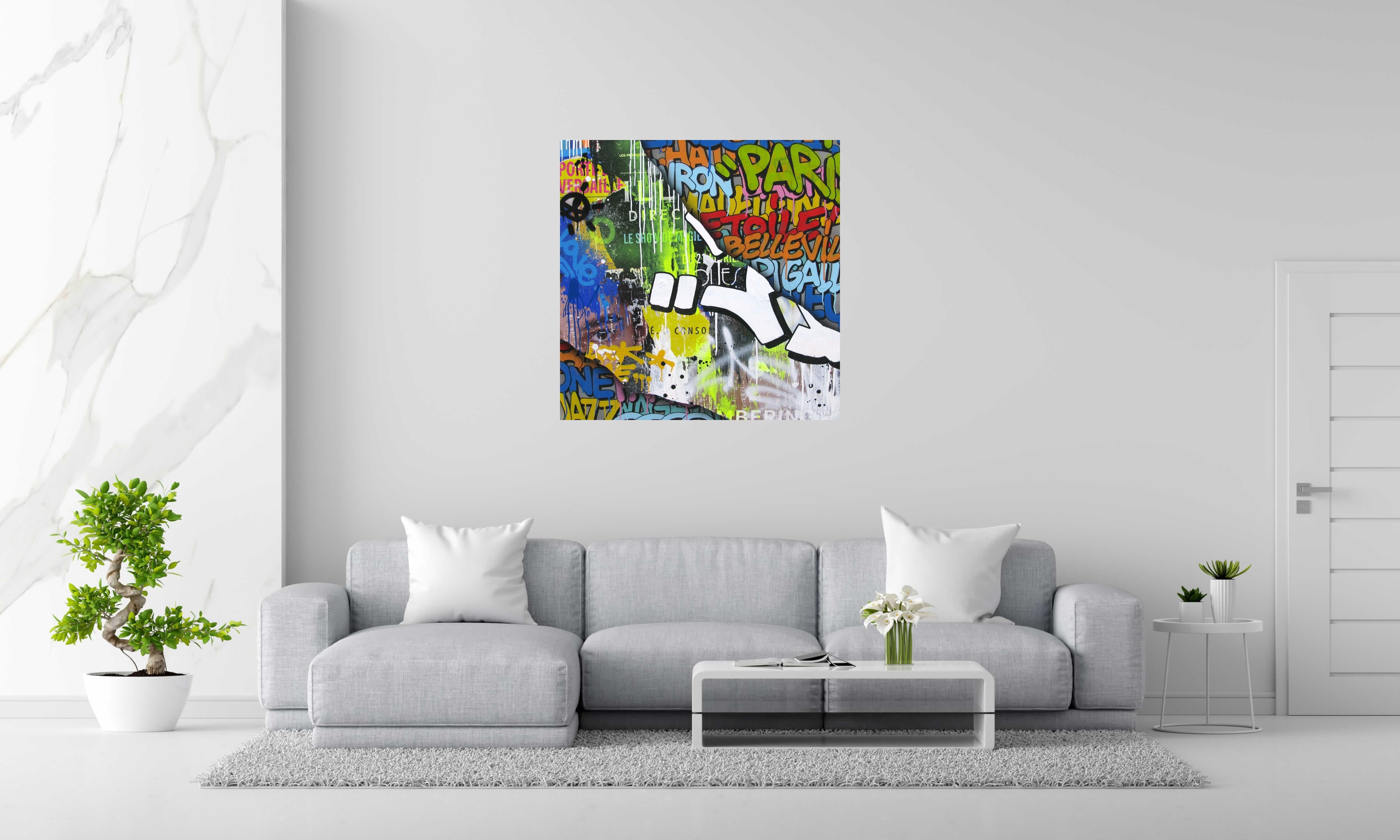 Toile Spray Art 2 de KENY dans un intérieur – 100 × 100 cm