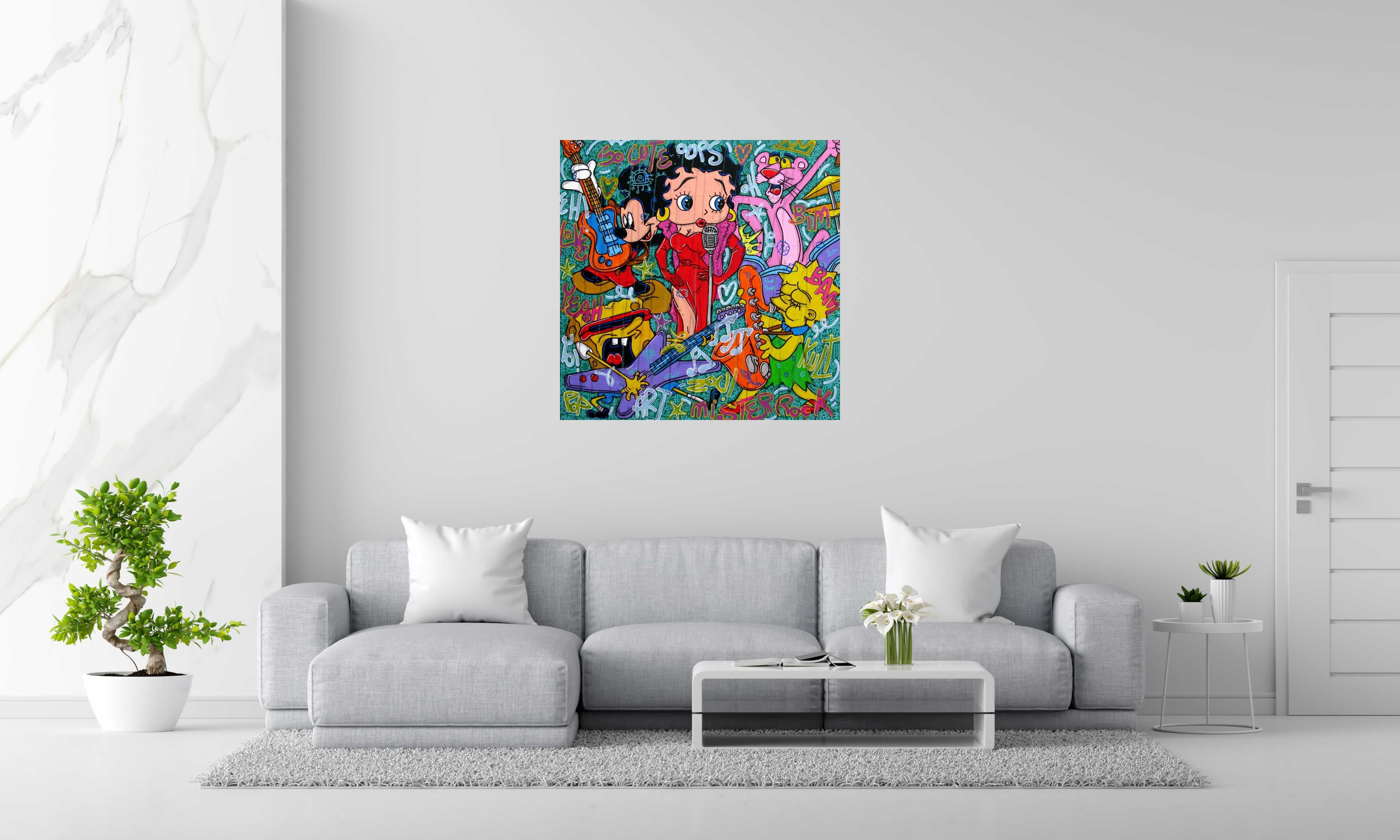 Toile BETTY ROCK GROUP de RICO SAB dans un intérieur – 100 × 100 cm