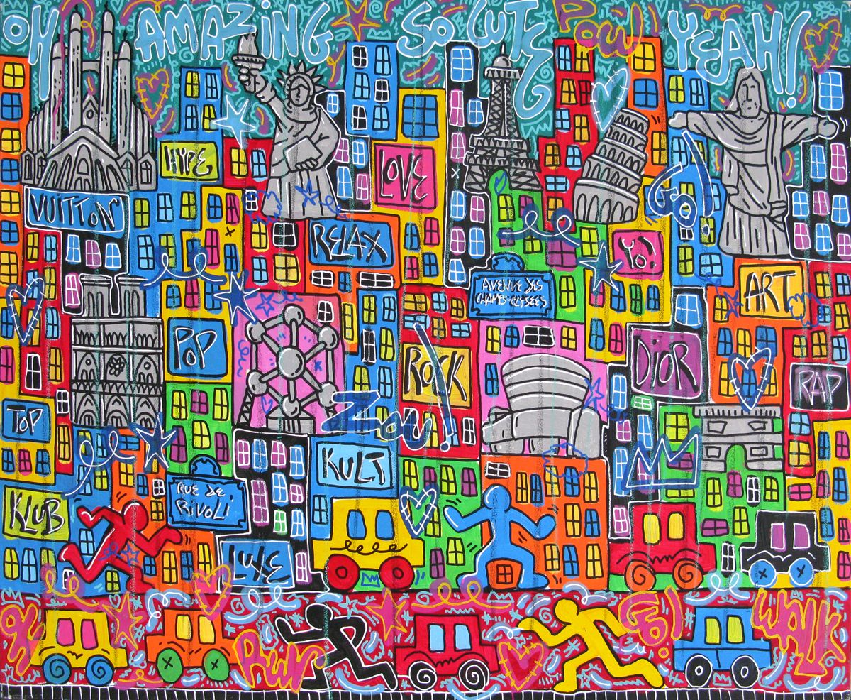 Toile street art grande taille So Cute All Over The World – RICO SAB – 116 × 89 cm