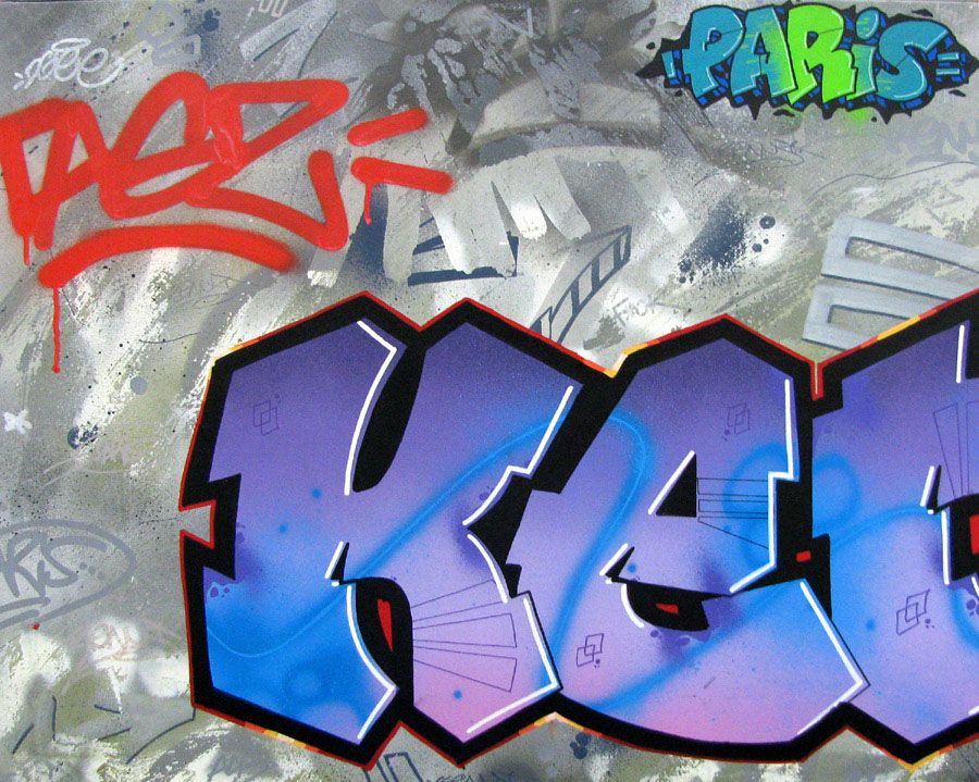 Toile street art moyen format bleu et gris TAGZ GREY – KENY – 60 × 73 cm