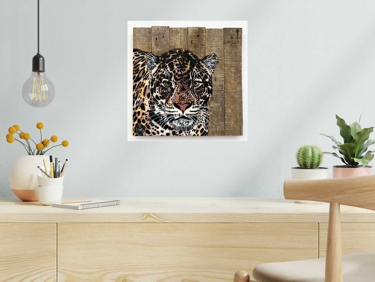 Toile Buste panthère de MOSKO dans un intérieur – 40 × 40 cm
