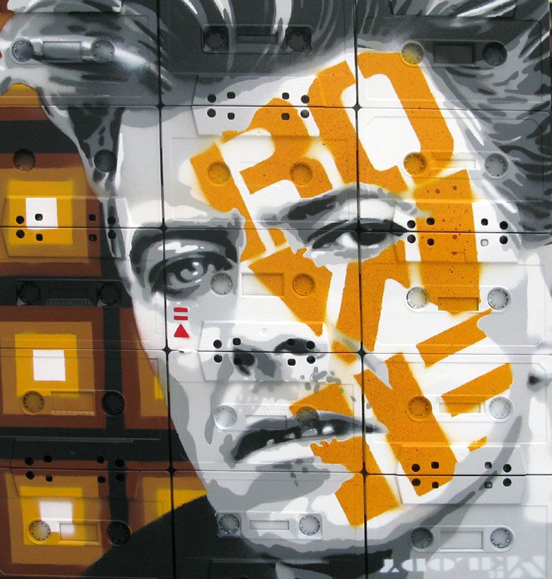Toile street art petit format Pièce unique STREET ART: BOWIE X – MR MELODY – 30 × 32 cm
