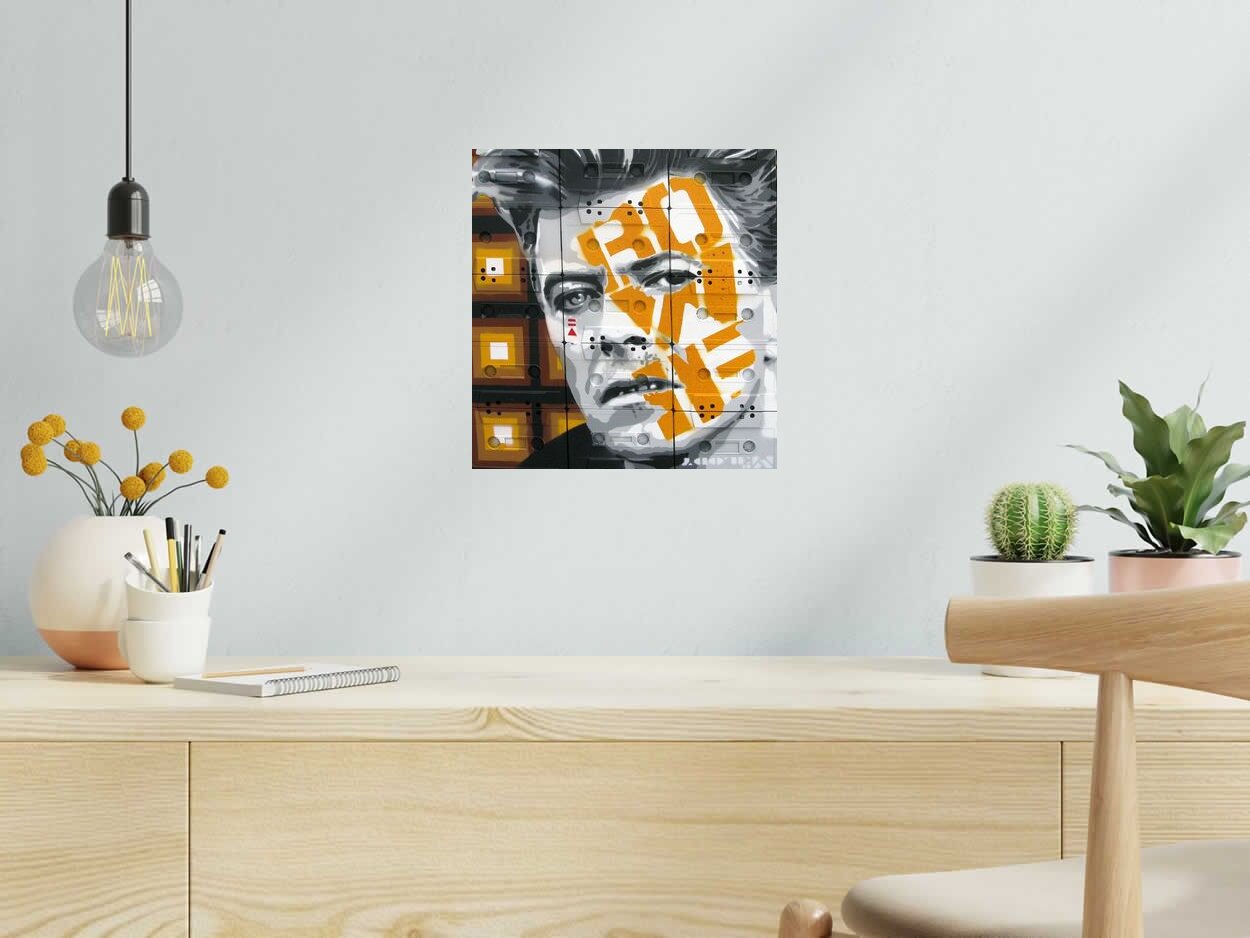 Toile Pièce unique STREET ART: BOWIE X de MR MELODY dans un intérieur – 30 × 32 cm