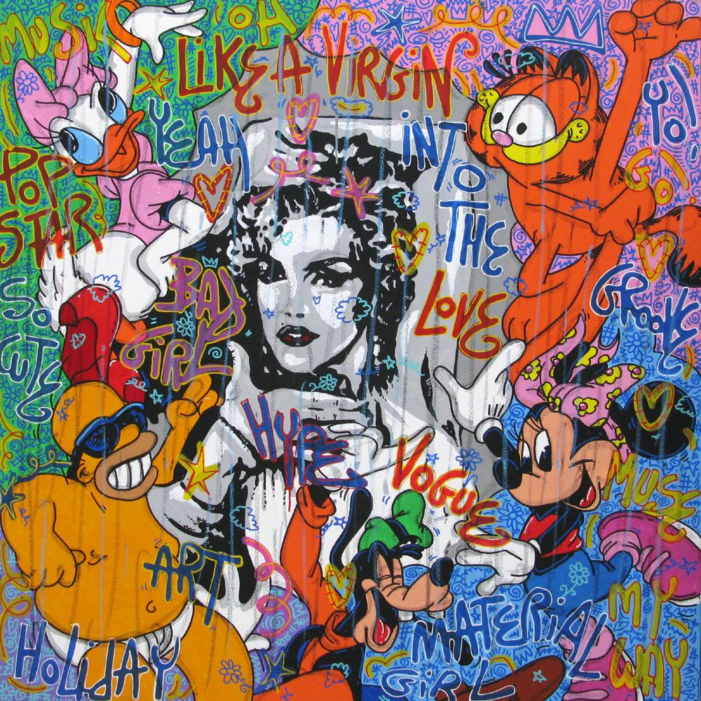 Toile street art très grand format Madonna – RICO SAB – 120 × 120 cm