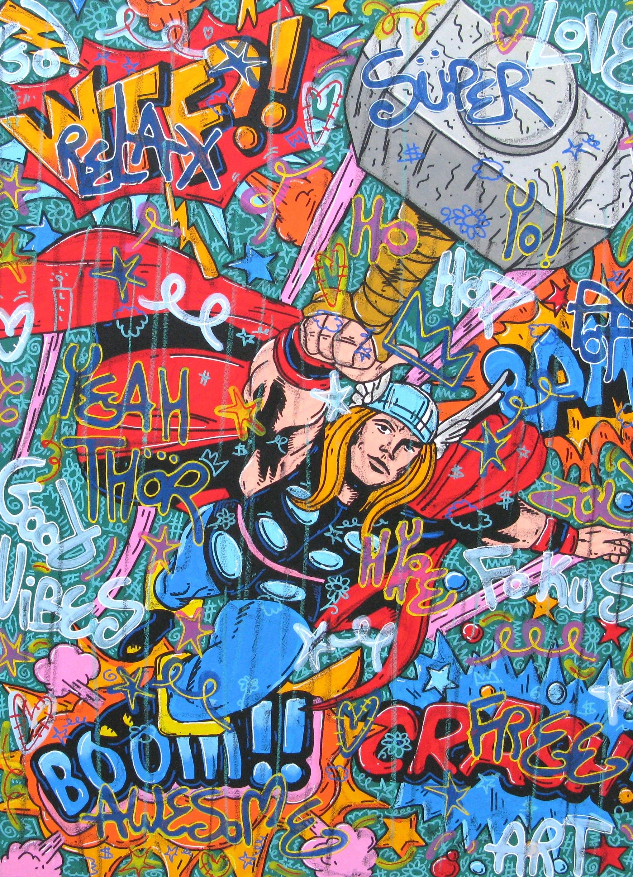 Toile street art très grand format Thor yeah – RICO SAB – 97 × 130 cm