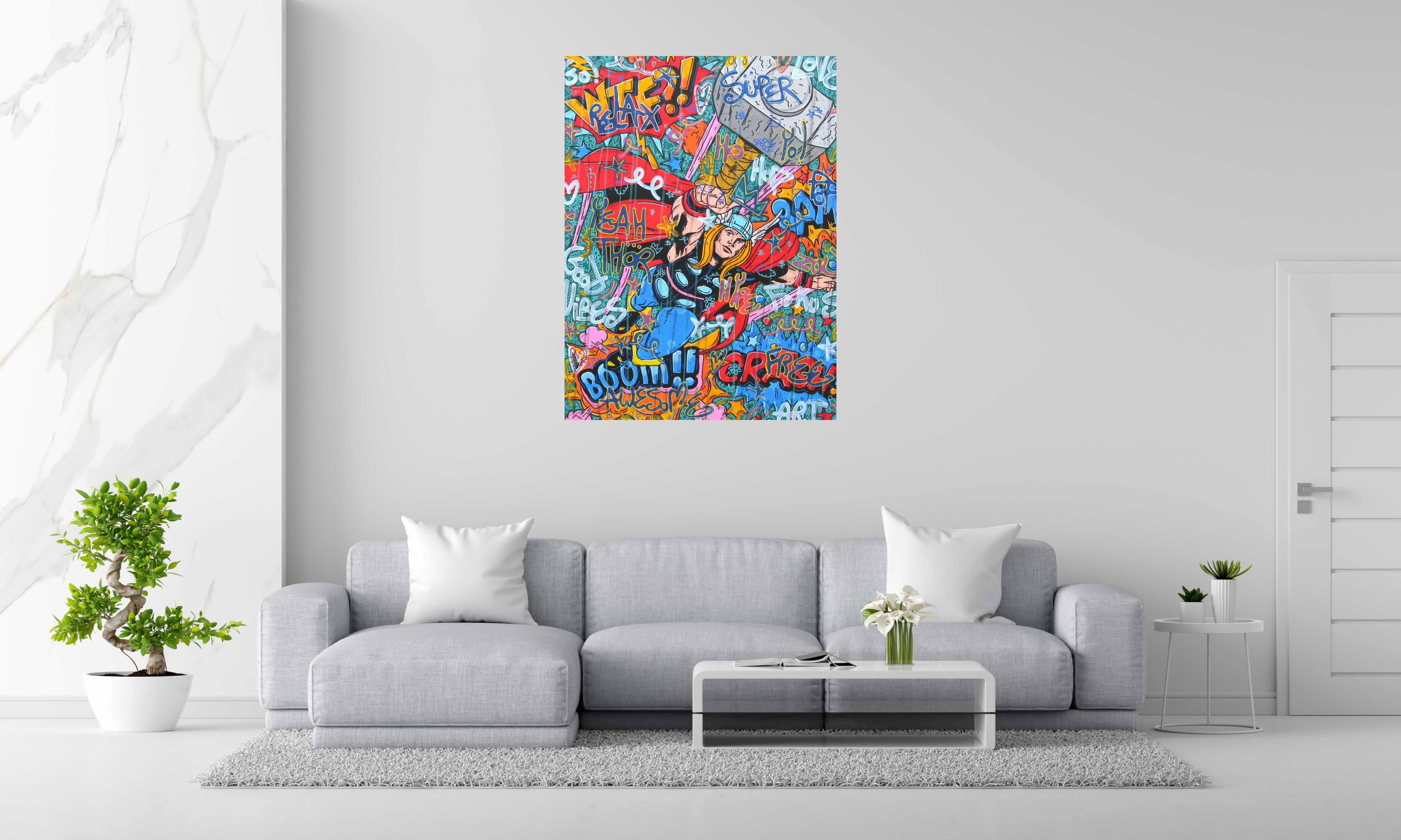 Toile Thor yeah de RICO SAB dans un intérieur – 97 × 130 cm