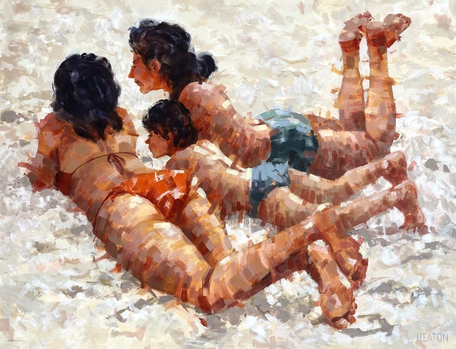 Tableau de HEATON RUDYARD a pour titre  TRIO SUR LE SABLE style figuratif dim : HEATON RUDYARDprix:1500